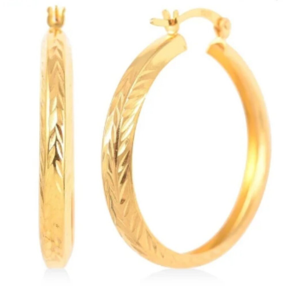 🆕️14K YG Over Sterling Silver Textured Hoop Earrings (2.55 g)